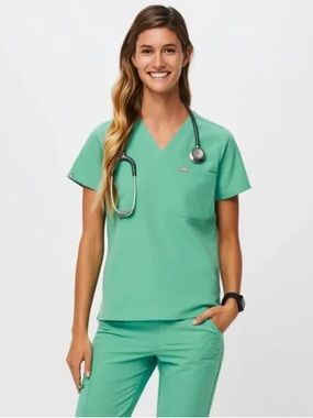 FIGS V-Neck Scrub Top in Mint Green
